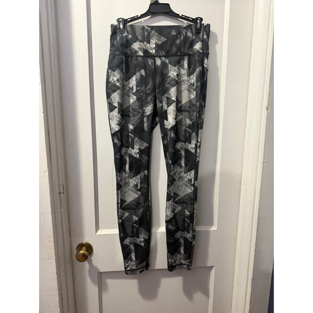 Avia Womens Grey Black Geometric Triangle Pattern Activewear Leggings Small